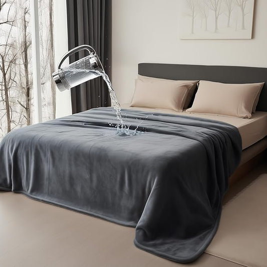 Waterproof Throw Blanket – Leakproof, Spill-Proof Flannel Blanket for Bed, Couch, Kids & Pets Protection, Reversible Water-Proof Design (Moon Grey & Starlit Grey, 40x60”)