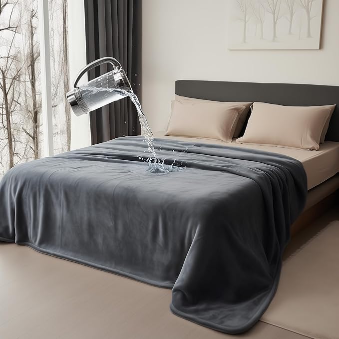 Waterproof Blanket for Bed, Couch, Kids & Pets Protection – Splash-Proof, Spill-Proof, Leakproof Flannel Blanket Reversible Design (Moon Grey & Starlit Grey, 60x80