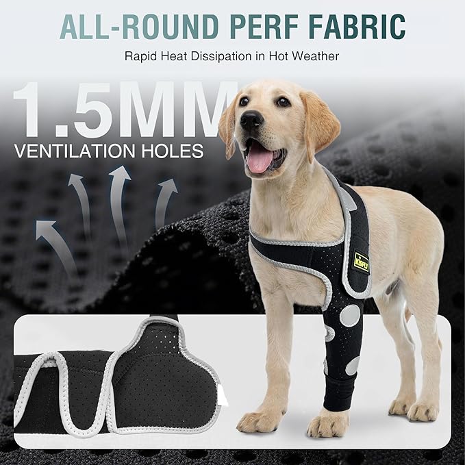 Dog Elbow Brace & Dog Front Leg Brace – Dog Elbow Protector for Hygroma, Pressure Sores, Breathable Dog Sleeves for Front Legs, Reflective – Left Leg, M