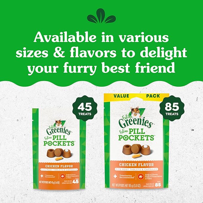 Greenies Feline Pill Pockets for Cats Soft Cat Treats, Chicken Flavor, 1.6 oz. Pouch, 45 Count