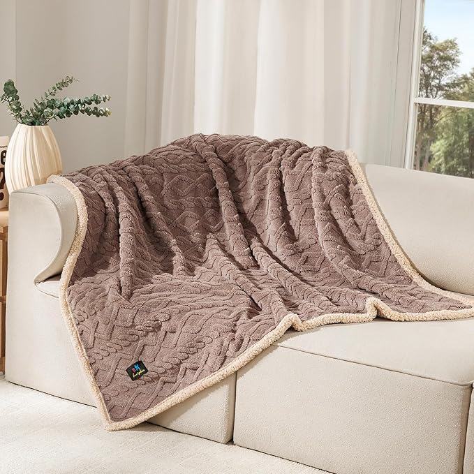 Luciphia Waterproof Pet Blanket, Liquid Pee Proof Dog Blankets for Sofa Bed Couch, Reversible Sherpa Fleece Furniture Protector Cover for Small Medium Large Dogs Cats,Khaki Medium（57" x 40"）