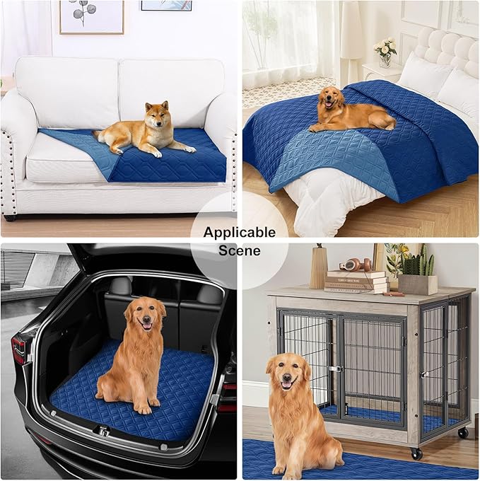 Smiry Waterproof Dog Blanket, 52x82 Inch Soft Pet Bed Cover Reversible, Washable Sofa Couch Furniture Protector for Small Medium Large Dog Puppy Cat, Geometric, Navy/Blue
