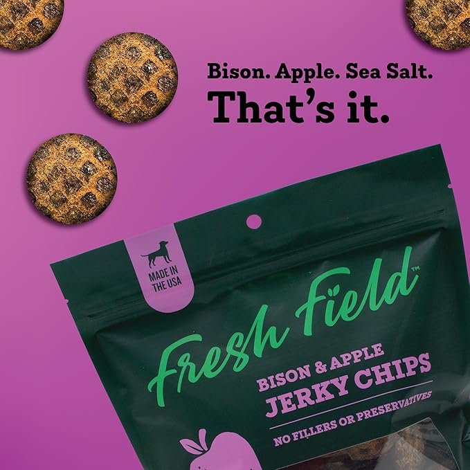 Fresh Field Bison & Apple Jerky Chips, 5 oz – All-Natural Dog Treats, USA Made, No Fillers, Perfect for Picky Pets (Pack of 2)