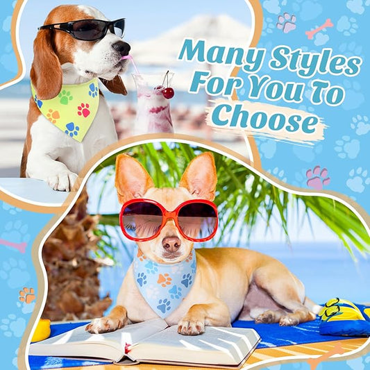 Weewooday 50 Pcs Paw Print Dog Bandanas Bulk Dog Bandanas for Dogs Soft Bibs Adjustable Triangle Bandana for Small Medium Large Costume(paw Pattern, 31.5 x 21.7 X21.7 Inch)