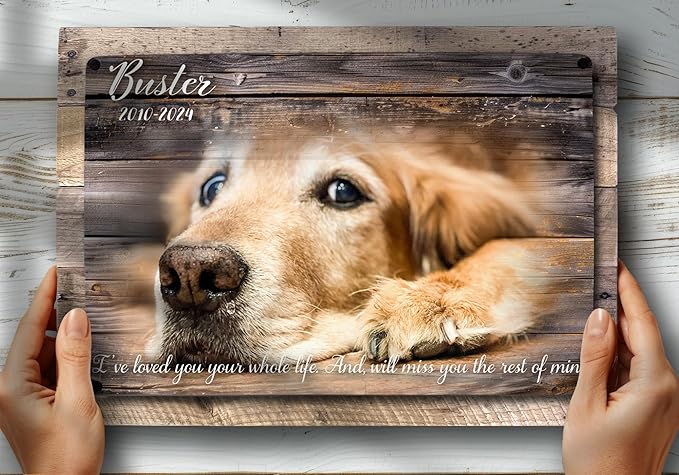 MUNDAZE Custom Pet Portrait Memorial Gift – Personalized With Dog or Cat Name and Quote, Metal Print on Rustic Wood Frame – Sympathy Gift for Loss of Pet – Custom Name – Made & Shipped in USA