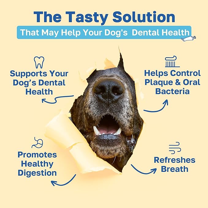 Happy Paws Dental Supplement, Dog Breath Freshener & Teeth Cleaning Treats, Oral Care Support for All Breeds, Sizes & Ages, Natural Spearmint Flavor, Organic, Non GMO, 200 Soft Chews
