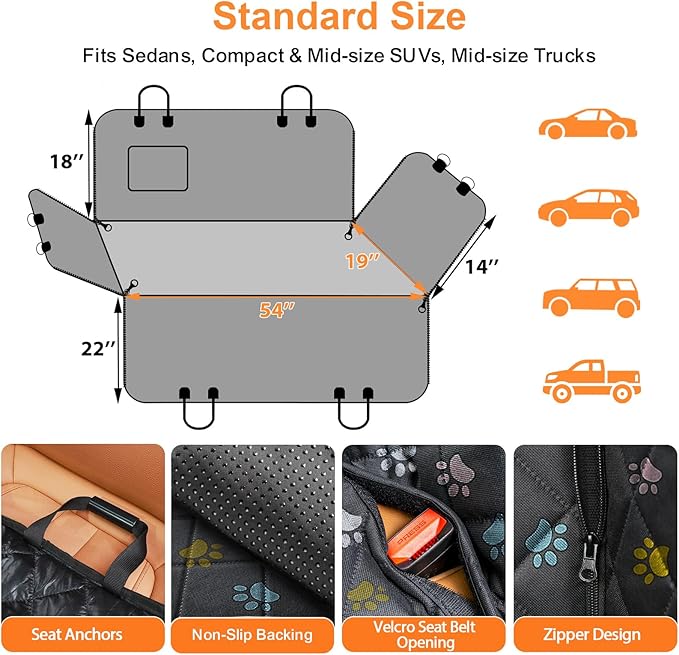 URPOWER Dog Car Seat Cover for Back Seat, Waterproof Dog Hammock for Cars, Trucks and SUVs, 600D Heavy Duty Scratch Proof Nonslip Durable Soft Pet Backseat Protector