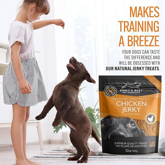 EBPP Chicken Jerky Dog Treats Made in USA - 100% Natural Jerky Treats Made with Real Chicken for Medium Dogs, Large and Small Dogs - 32oz Bag