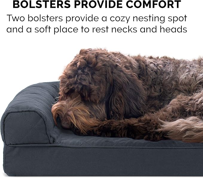 FurHaven Dreamer Sofa Orthopedic Dog Bed for Large Dogs with Orthopedic Egg Crate Memory Foam for Joint Support, Removable Washable Cover, Jumbo/XL, Quilted Sofa, Iron Gray