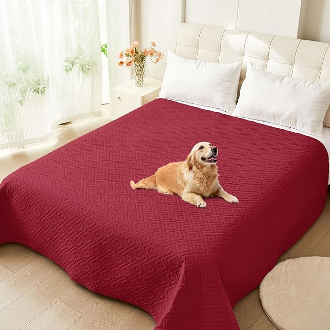 hyha Waterproof Dog Blanket, Soft Dog Bed Cover Pet Blankets, Waterproof Sofa Couch Cover for Dogs Washable, Reversible Pet Couch Covers for Sofa Furniture (82x102 Inch, Wine Red/Beige)
