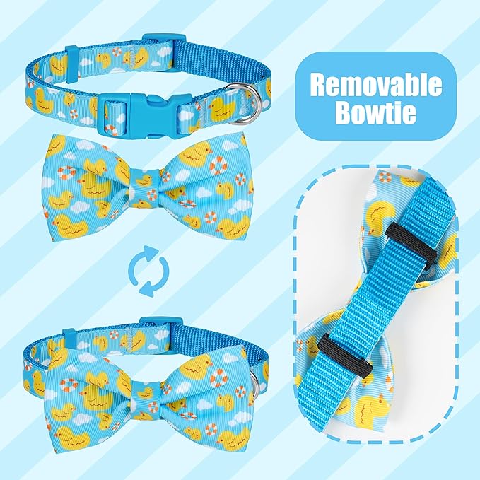 azuza Dog Collar with Bow Tie, Soft and Comfortable Adjustable Bowtie Dog Collar for Large Dogs (L, Yellow Duck)
