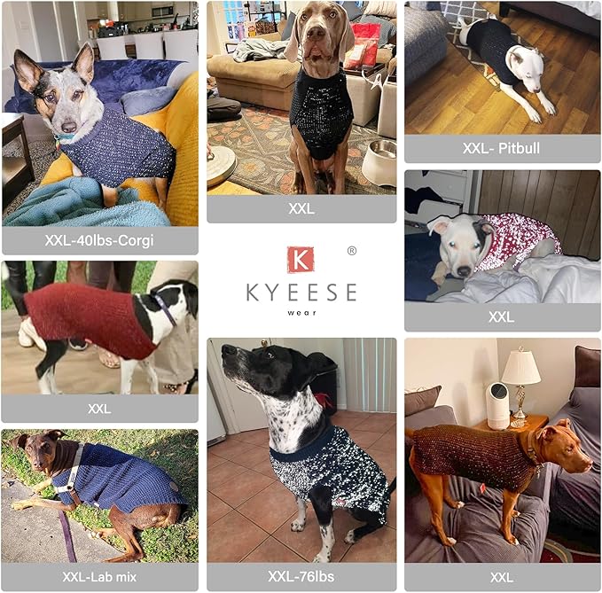 KYEESE Dog Sweater for Large Dogs with Leash Hole Warm Pullover with Reflective Yarn Male Thick Stretchy Knitwear Winter Soft Pet Coat boy for Cold Weather Comfy Dog Sweaters,Orange,XXX-Large