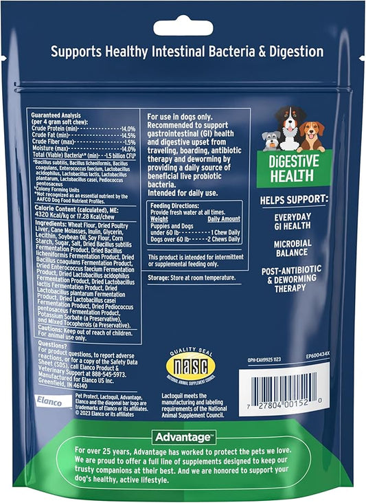 Pet Protect Digestive Health Supplement with Probiotics for Dogs, Vet-Formulated Lactoquil, Chicken-Flavored Soft Chews (60 Count)