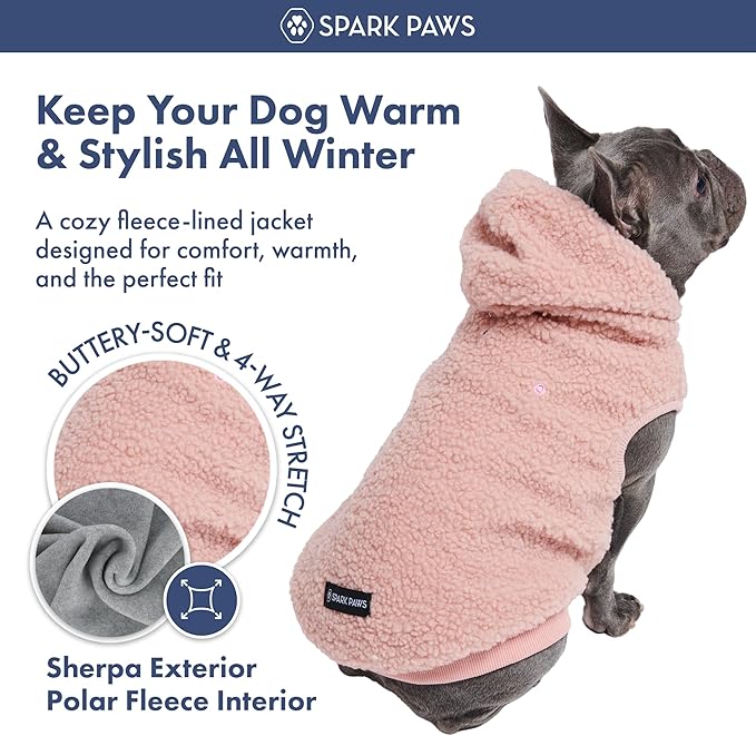 Spark Paws Fleece Dog Jacket, Hooded Sweater Vest, Warm Coat for Winter - Suitable for Small Medium Large XL XXL Breeds - Pink - 4XL