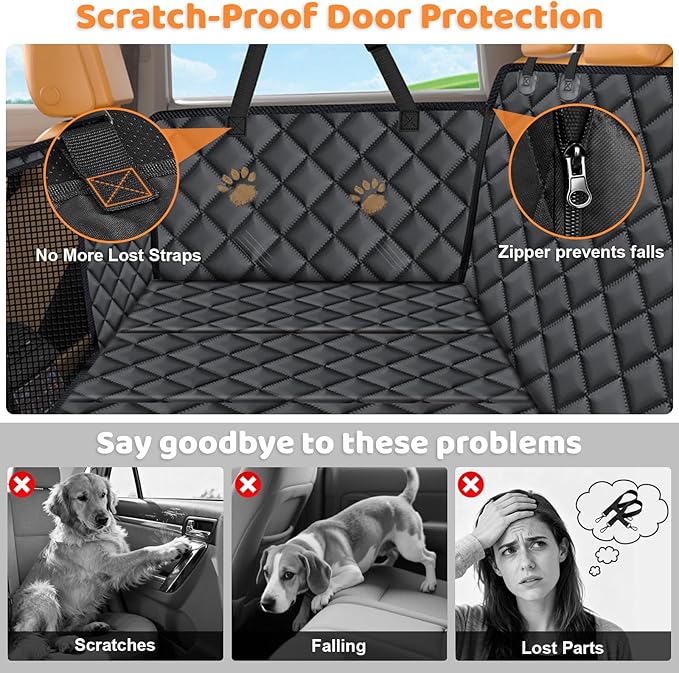 URPOWER Backseat Extender for Dogs - Hard Bottom Dog Car Seat Cover for Back Seat, Dog Hammock for Car, SUV, and Truck, Pet Rear Seat Protector Dogs Travel Bed with Mesh Window & Side Flaps