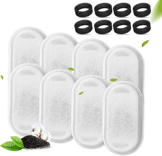 Cat Water Fountain Filters & Sponges, 8 Pack Replacement Filters for Stainless Steel 67oz/2L Adjustable Flow Pet Fountain