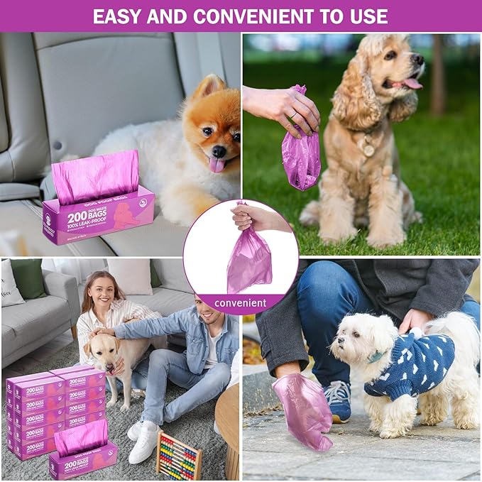 Sherr 50 Rolls Dog Waste Bags 10000 Count Dog Trash Bags Leak Proof Pet Doggie Poop Roll Waste Thick Plastic Bag for Home Park Outdoor Travel Pet Supplies (Purple)
