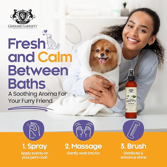 Gerrard Larriett Dog Perfume Spray 8 Fl Oz Made in USA – Happy Jasmine Dog Cologne Spray, Puppy Perfume Pet Fragrance Deodorizing Mist for All Breeds, Holiday for Pet Owners