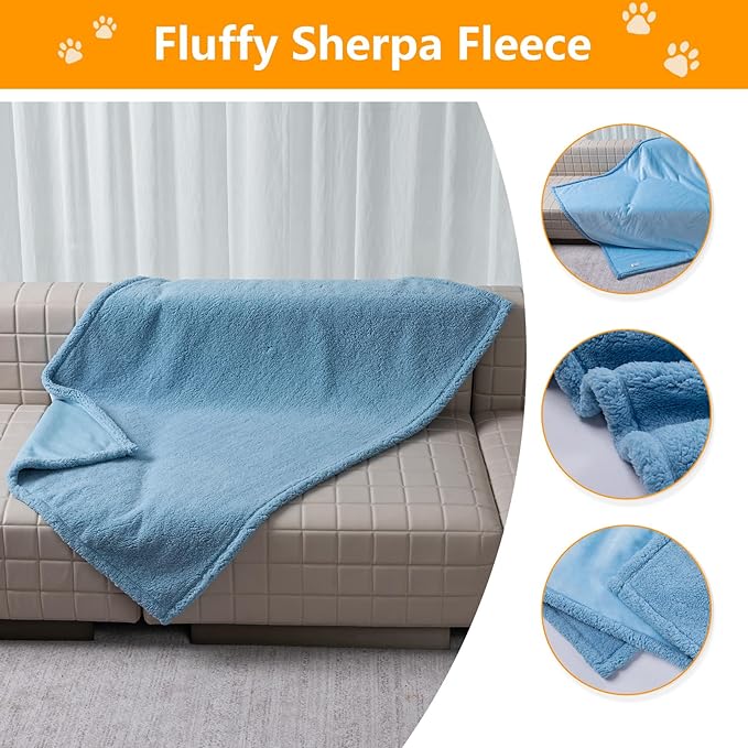 Waterproof Pet Blanket for Dogs Jacquard Fleece Blankets for Bed Cover Reversible Blue Fluffy Puppy Blankets Leakproof Sofa Couch Washable Cover Cat Doggie Blanket for Warm-Lake Blue,L