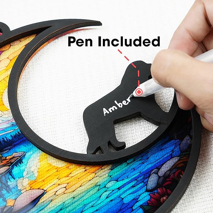 6'' English Springer Spaniels Dog Memorial Suncatcher & Wooden Dog Paw Keychain Personalized Dog Name Ornament Window Hanging Pet of Loss Dog Sympathy Gift for Dog Lovers SCD-B11-6-13