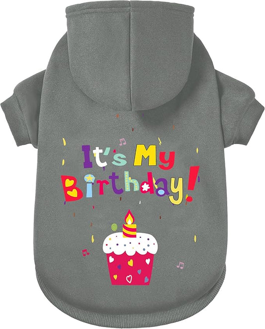 GreenJoy Dog Sweater Dog Hoodie Cold Weather Coat Hooded Sweatshirt for Puppies,Cats, Small Medium Large Dogs (Grey(It's My Birthday), X-Large)