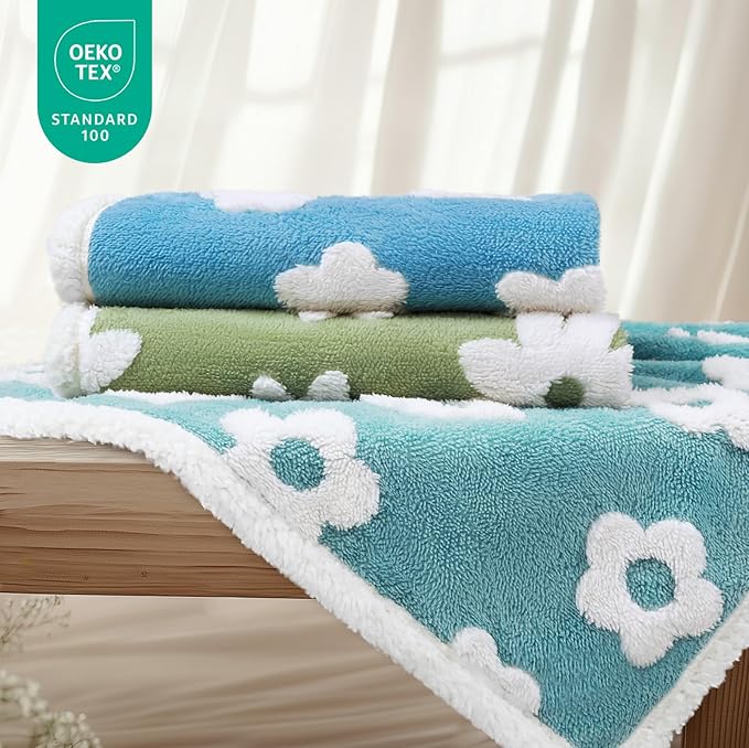 Luciphia Waterproof Pet Blanket for Medium Large Dogs Washable Fluffy Thick Jacquard Shag Fleece Warm Sherpa 3D Textured Flower Print for Cats Puppy Couch Protection (Blue,67x57 inches)