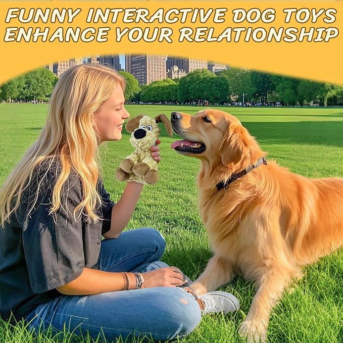 MeetYooo Squeaky Stuffed Dog Toys, Chew Toy for Large Medium Small Breeds, Plush Dog Toys to Keep Them Busy, Puppy Teething Dog Toy, Crinkle Dog Toy (Khaki Dog)