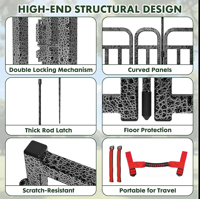 Durable Dog Fence 32" Height 48 Panels Thickened Dog Playpen with Portable Handle & Strap, Easy to Install – Stylish Curved Panel Design for Pets, Indoor Use Outdoor Use