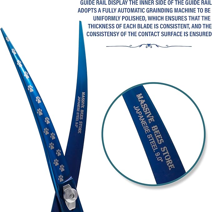 Pet Grooming Scissor Dog Curved Blade scissor Pet Grooming Scissors Dog Hair Cutting Shears with Bag for Professional Right Hand Pet Groomer (Blue Curved, 10.0")