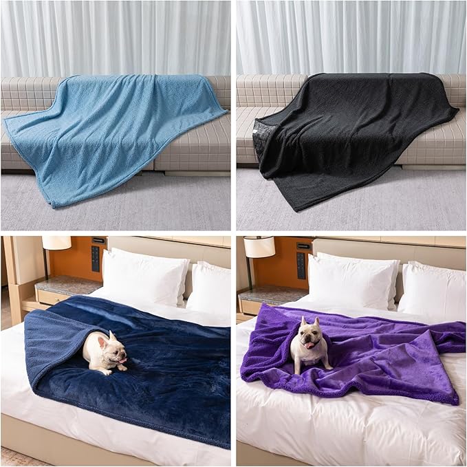 Dark Blanket for Dogs on Couch Blue Pets Blankets Reversible Fluffy Pet Bed Cover Puppy Blankets Mats Leakproof Sofa Couch Washable Cover Cat Doggie Blanket for Warm-Navy Blue,XL