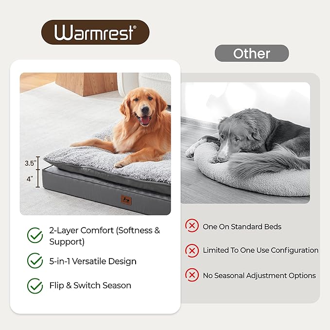 Washable Dog Bed for Medium Large Size Dog, Plush Pillow Pet Bed with Cooling Leather Egg-Crate Foam Base, Waterproof Kennel Bed with Removable Cover, 47" x 39" Comfort Cushion Bed, Dark Grey
