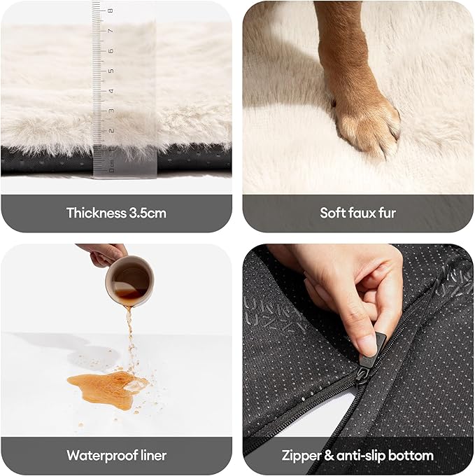 FUNNY FUZZY Self Warming Cat Bed, Waterproof Self Heating Pad for Cats & Dogs, Cozy Plush Warm Pet Mat with Removable Washable Cover - ThermoPad, 25.5"×17.7", Cream White