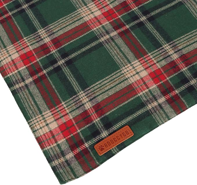 ADOGGYGO Christmas Dog Bandanas 2 Pack, Premium Cotton Fabric, Red Green Plaid Xmas Pet Scarf, Christmas Bandanas for Extra Large Dogs (X-Large)
