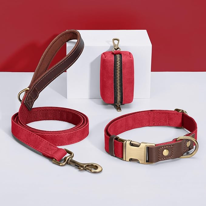 Didog Soft PU Leather Dog Collars for Medium Dogs,Classic Adjustable Dog Collars with Quick Release Metal Buckle,Easy Clean and Comfortable with Nylon Lining,Red,M Neck 13-19"