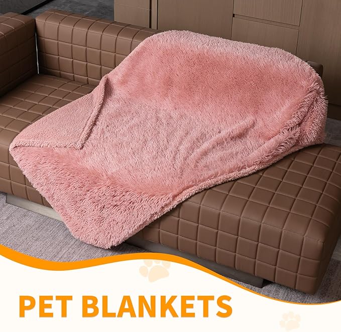 Pink Faux Fur Pet Throw Blankets Waterproof Cozy Calming Dog Blanket for Couch Cover Love Bed Cover Washable(Pink,XS)