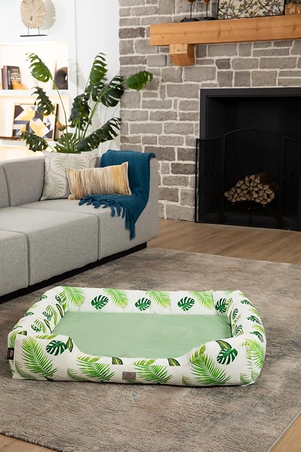 Furry's Paradise Foam Cuddler Pet Bed with Waterproof Liners, Reversible Cushion, Washable Cover, Recycled Fibers and Non-Slip Bottom. (in The Tropics, Orthopedic Small)