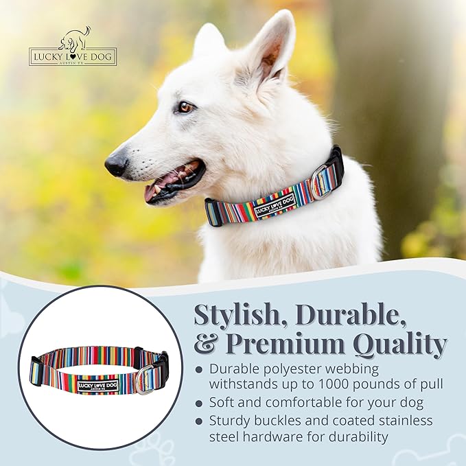 Lucky Love Dog - Adjustable Dog Collar with Easy Click Buckle for Small to Large Ones, Durable, & Comfortable for Male & Female Dogs, Pet Collar for Puppies & Adult Dogs - Hippie, Large