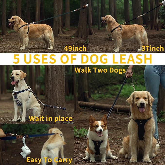 Dog Harness, No Pull Dogs Harness and Multi-Function Leash Set for Medium Dogs Easy Walk Everyday Adjustable Soft Dog Vest Harness Fashionable Dog Accessories Camouflage Brown-Slim Large
