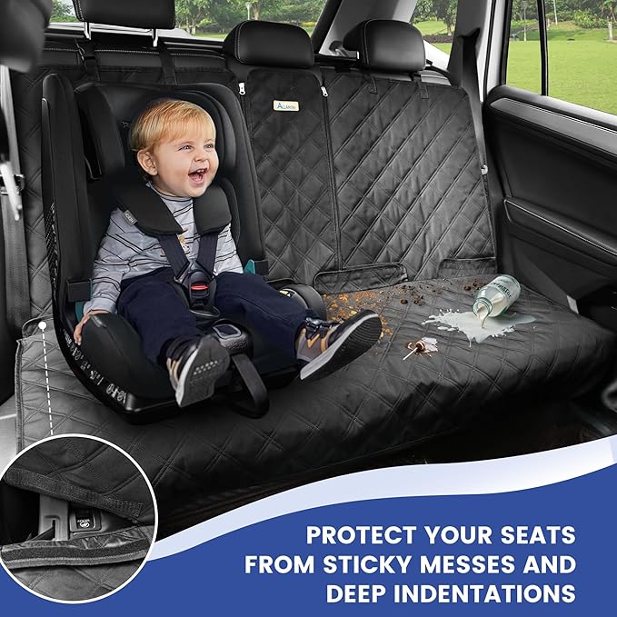 XL Back Seat Cover for Full-Size Trucks/SUVs Rear Split Bench, Heavy Duty 900D Waterproof Non-Slip Car Seat Protector for Messy Pet Dogs & Kids, Easy Clean (Black)