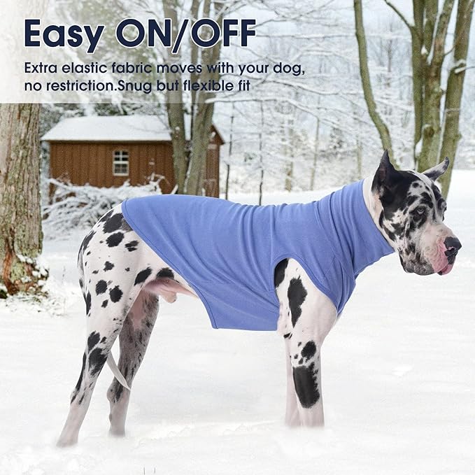 IECOii 4XL Dog Sweater - Stretch Fleece Sweater with Turtleneck,Blue,XXXX-Large, Warm Pullover Sweatshirt Pajamas for Indoor Sleeping/Outdoor Walking, Comfort Fit for Giant Breeds Like Great Dane