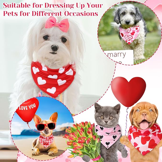 Amylove 120 Pcs Christmas Dog Bandanas Bulk Thanksgiving Day Holiday Triangle Dog Pack Puppy Kerchief Bandana Adjustable Pet Scarf for Pet Cat Costume Accessories Decor(Love)