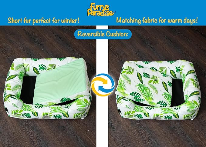 Furry's Paradise Foam Cuddler Pet Bed with Waterproof Liners, Reversible Cushion, Washable Cover, Recycled Fibers and Non-Slip Bottom. (in The Tropics, Orthopedic Large)