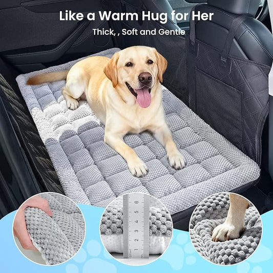 REEVAA Dog Bed Mat for Car Backseat [Extra-Thick & Chew-Resistant], Road Trip Bed to Fully Protect Dog's Safety, Fits Trucks/SUVs Back Seat Cover Extenders, Grey, 54x24x1.8 inch