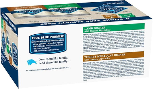 Blue Buffalo Homestyle Recipe Adult Wet Dog Food, Made with Natural Ingredients, Turkey and Lamb Dinner Variety Pack, 12.5-oz Cans (6 Count, 3 of Each)