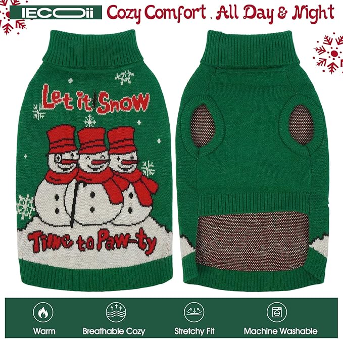 IECOii Christmas Dog Sweater for Giant Breed Dogs, Snowman Snowflake Christmas Sweaters for Great Dane, 5XL Pet Turtleneck with Leash Hole for Holidays Photos, Extra Large Dog Sweater Green, 5XL
