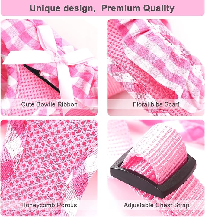 SuperBuddy Upgraded Soft Mesh Dog Harness, Super Breathable Lightweight Pet Harnesses for Puppy Dogs Outdoor Walking, Pink Dog Harness -Small