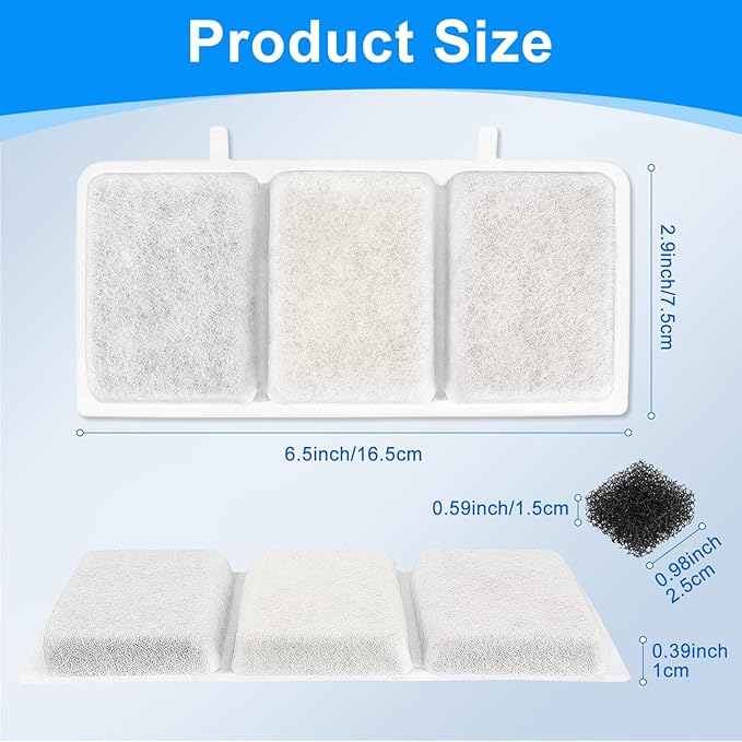 74oz Automatic Cat Fountain Filter Replacement - 6PCS Replacement Filters & Foam Filters