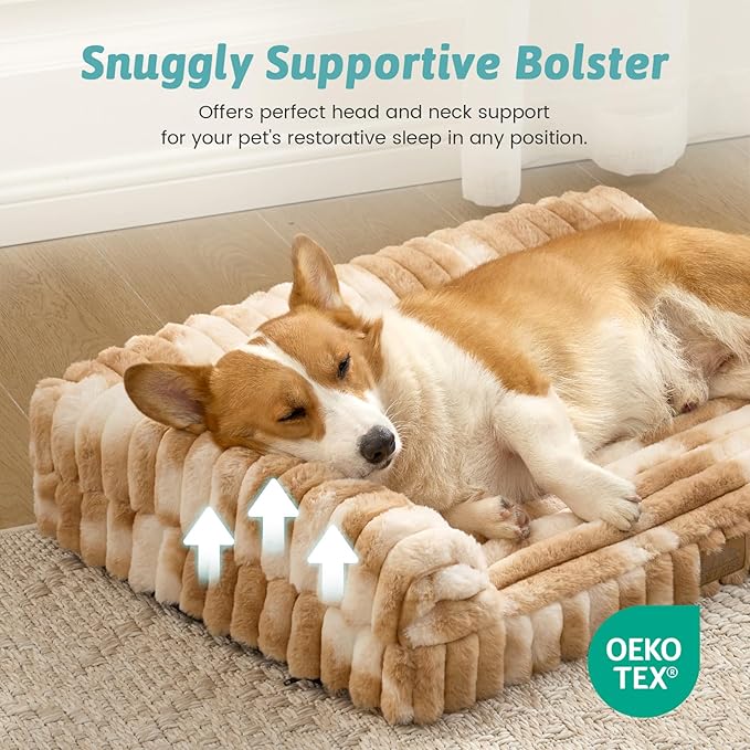 Cute Dog Bed, Faux Fur Orthopedic Foam Dog Bed with Sides, Removable Washable Cover & Waterproof Lining, Comfortable Pet Couch for Medium Dogs, Tie-Dye Brown (36" L x 20" W x 6" Th)