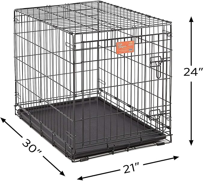 MidWest Homes for Pets Medium LifeStages Single Door 30-Inch Folding Dog Crate, Enhanced Security, Includes Leak-Proof Pan, Divider Panel, Handle, Rubber Feet