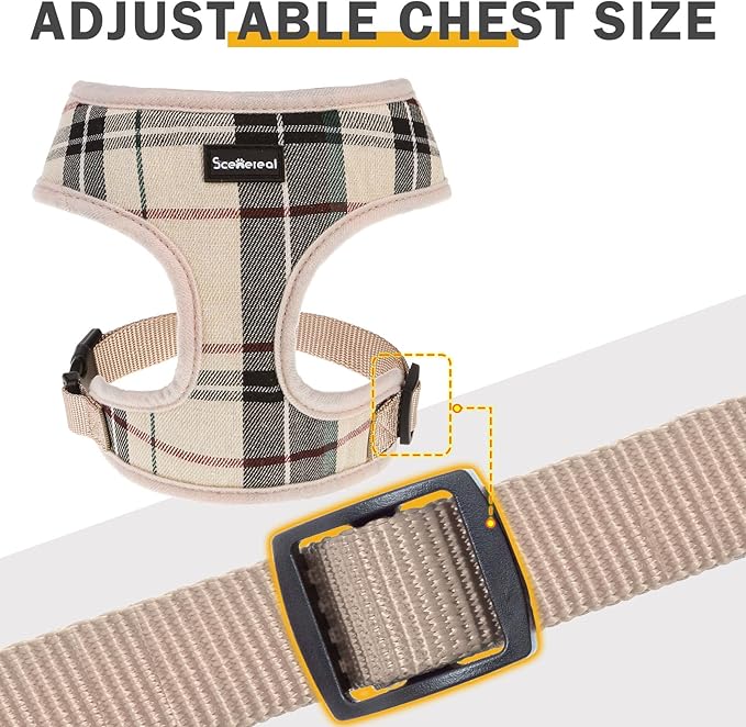 SCENEREAL Puppy Dog Harness with Leash Set for Small Medium Dogs, Soft Mesh Step in Pet Harnesses and Leash, No Chock Plaid Adjustable No Pull Vest